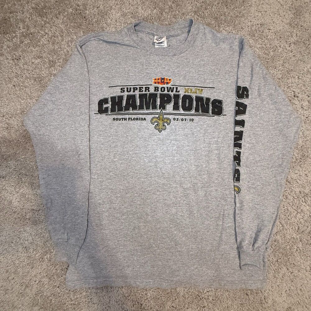 New Orleans Saints Super Bowl XLIV 2010 Long Sleeve Gray T-Shirt Men's Medium